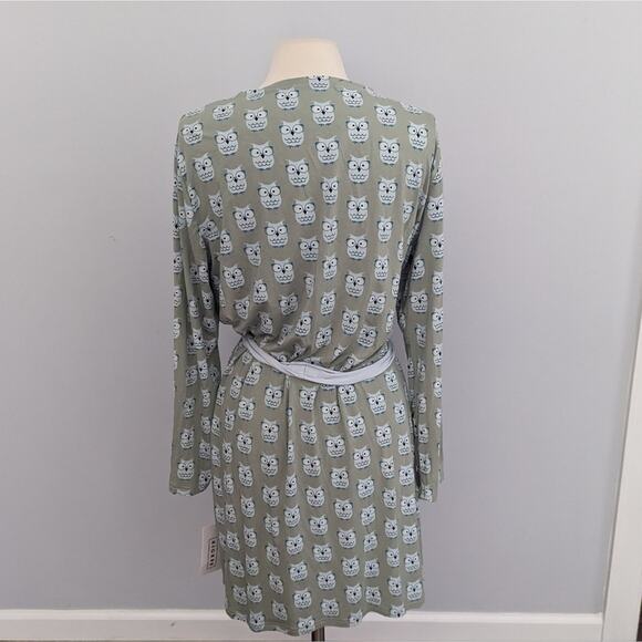 NEW Kickee Womens Maternity Nursing Robe Medium Wrap Soft Green Owl - Picture 2 of 8